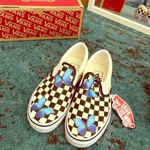 Blue Butterfly Checkered Vans | 6.5 *brand new*